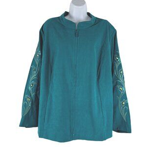 Bob Mackie Faux Suede Jacket‎ 2X Teal Rhinestone Embroidered NWT CJ-2272